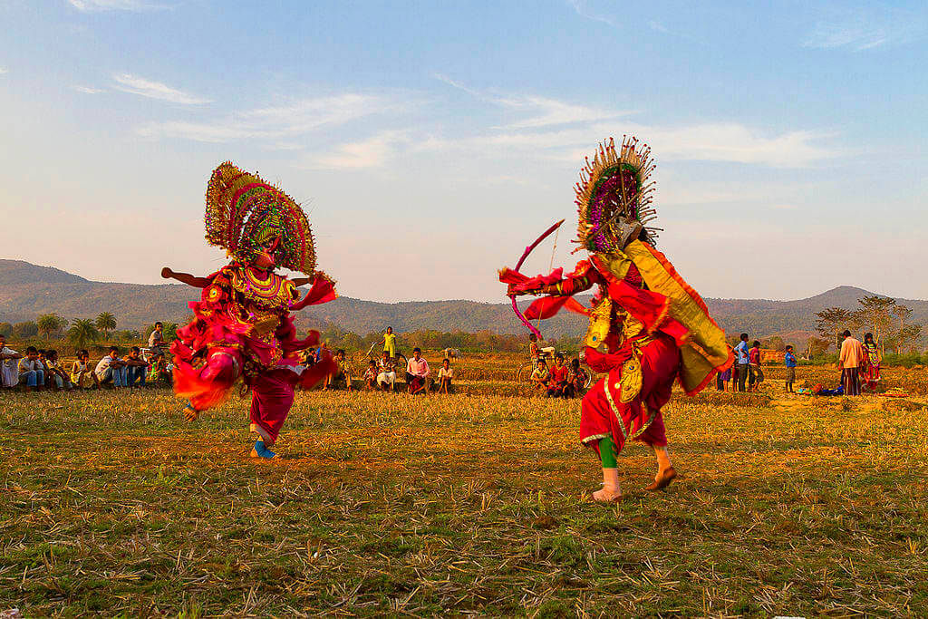 Purulia Chhau dance West Bengal masked performers in vibrant costumes